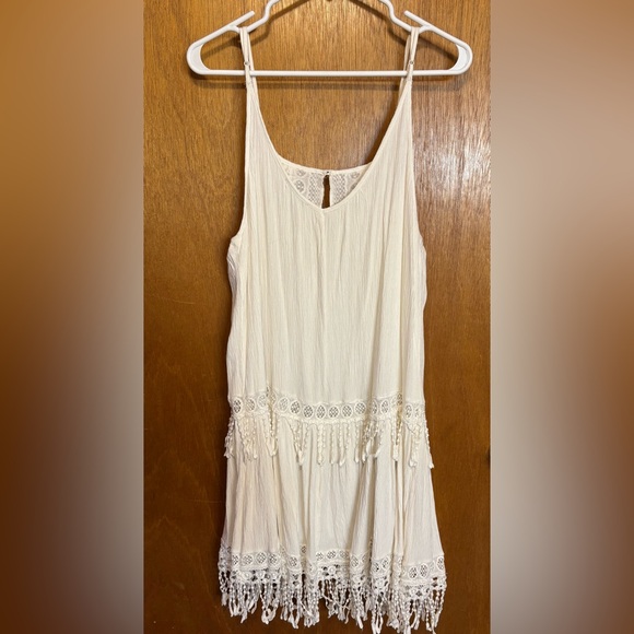 American Eagle Outfitters Cream Spaghetti Strap Dress with Tassel Detail - Picture 9 of 9